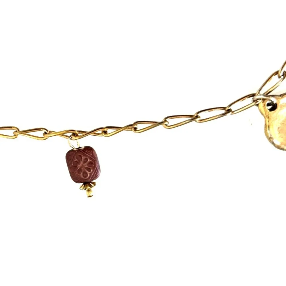 Vintage Statement Chain Belt Gold Tone Hammered Coin Beads Dangle Charm Bohemian